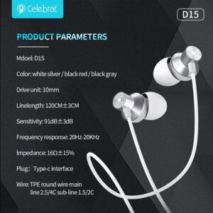 هندزفری تایپ سی سیم دار برند سلبریت مدل d15 Type-C wired handsfree model d15