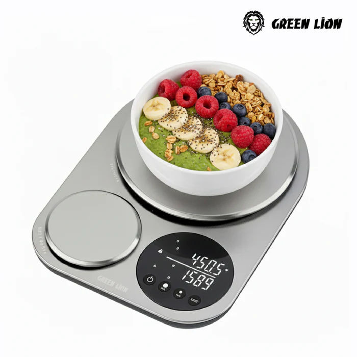 ترازوی دیجیتال آشپزخانه برند گرین لاین مدل DUAL KITCHEN SCALEDigital kitchen scale, Greenline brand, model DUAL KITCHEN SCALE